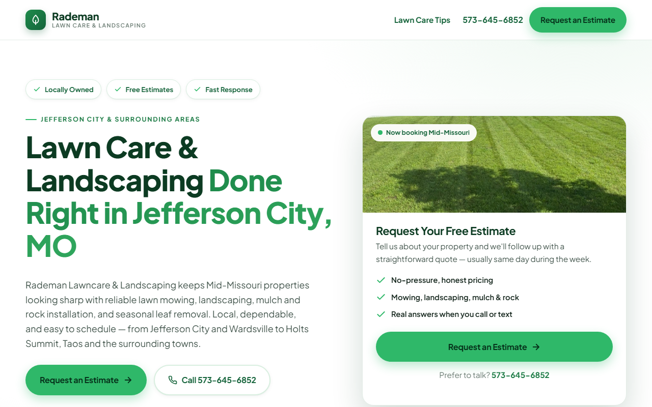 Rademan Lawncare — website built by Creators Corner